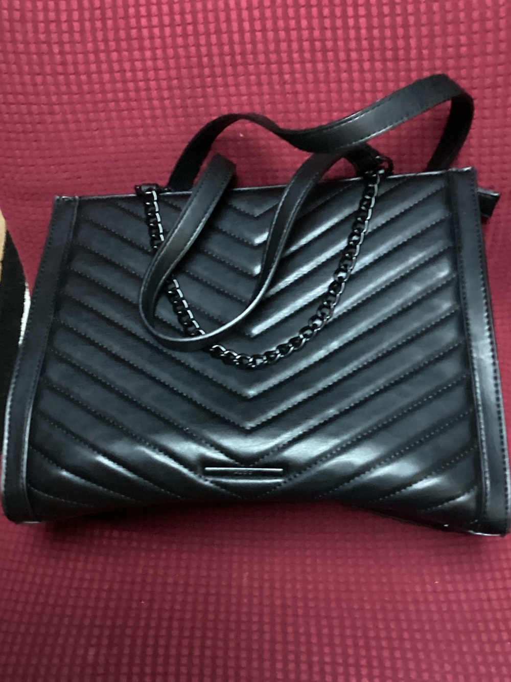 Aldo Black Quilted Chevron Tote with Chain Accent